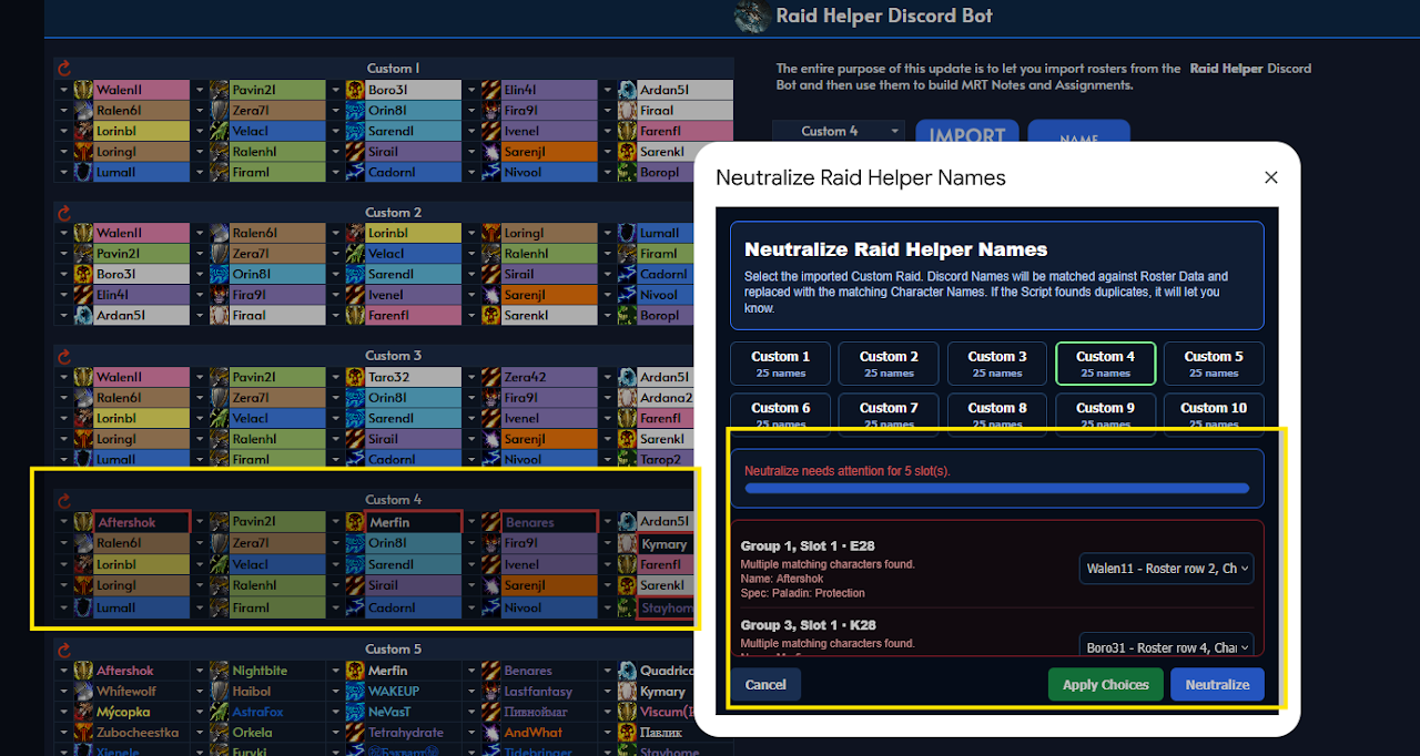 BiS Overview sync buttons