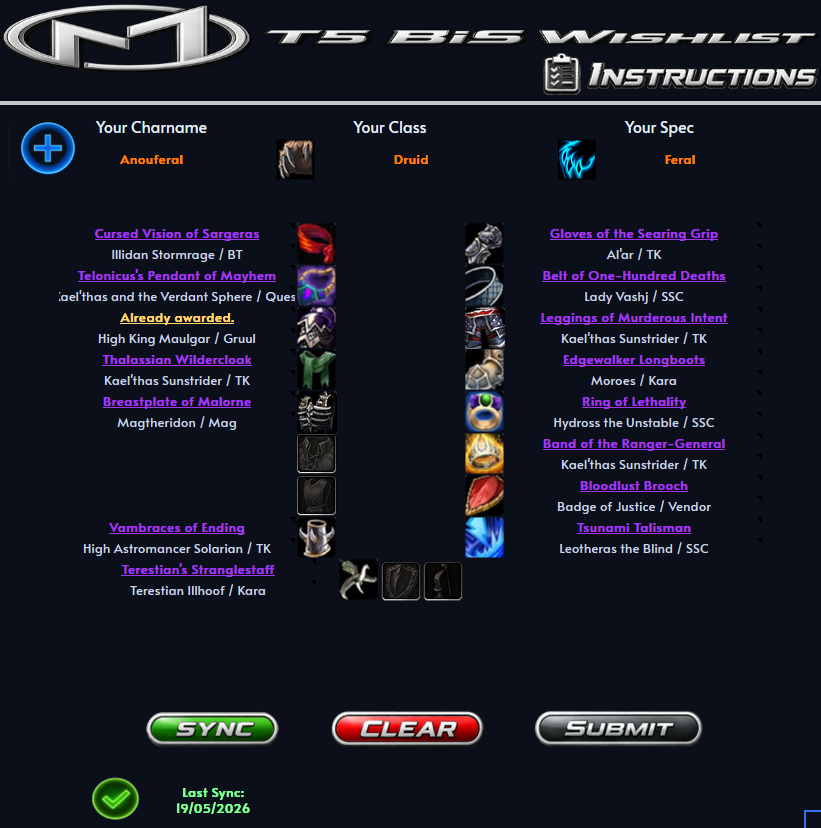 Selected item before equip