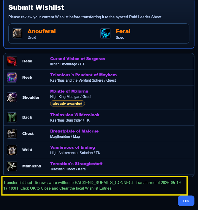 Successful transfer confirmation