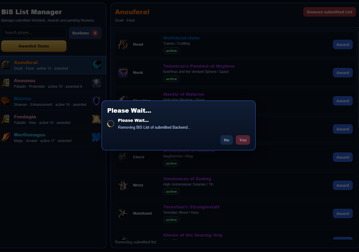 Remove submitted list
