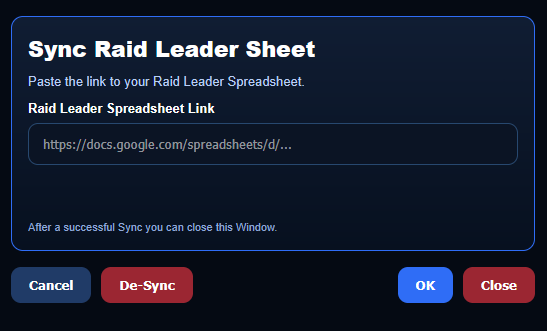 Enter raid leader sheet link